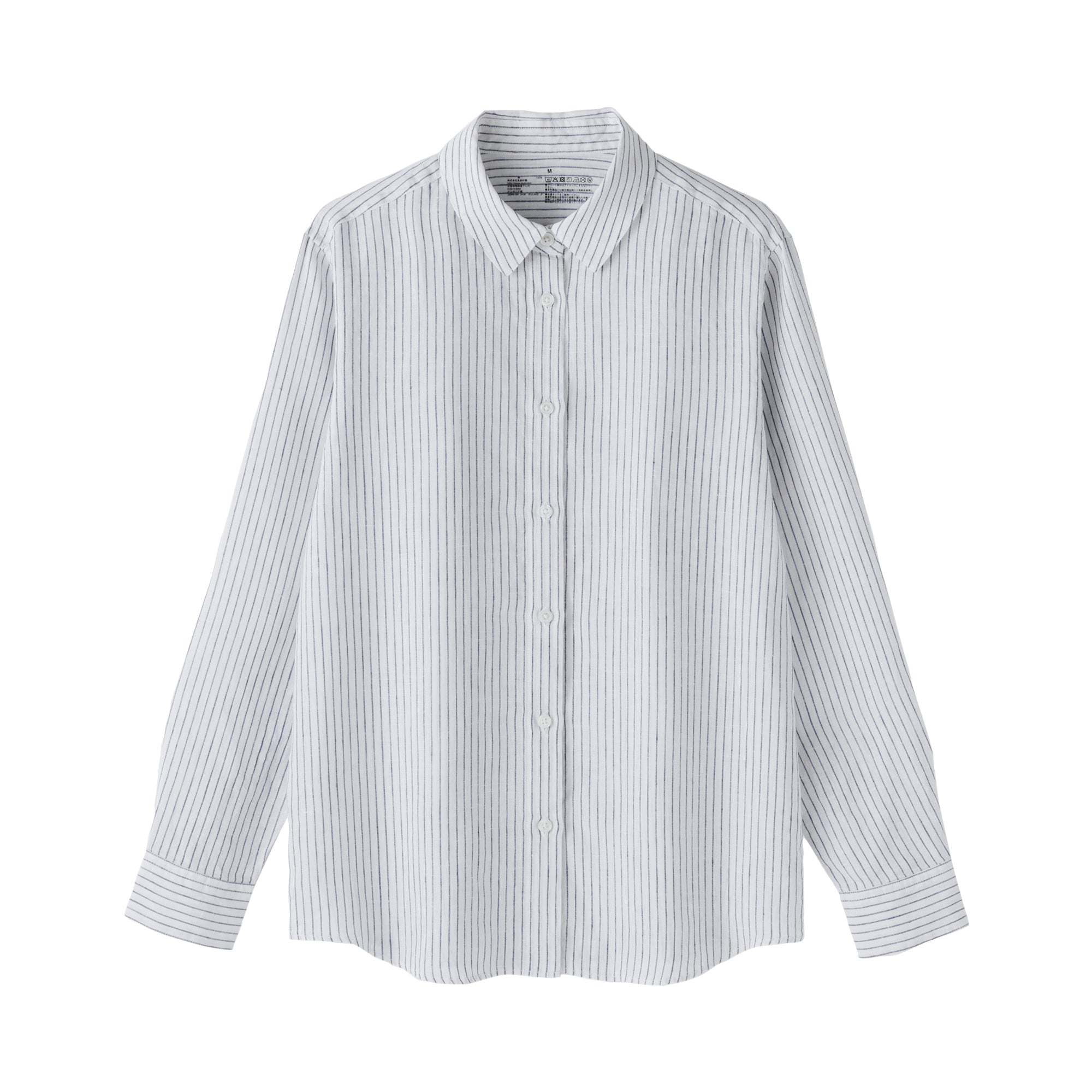 Women's Washed Linen Regular Collar Long Sleeve Striped Shirt