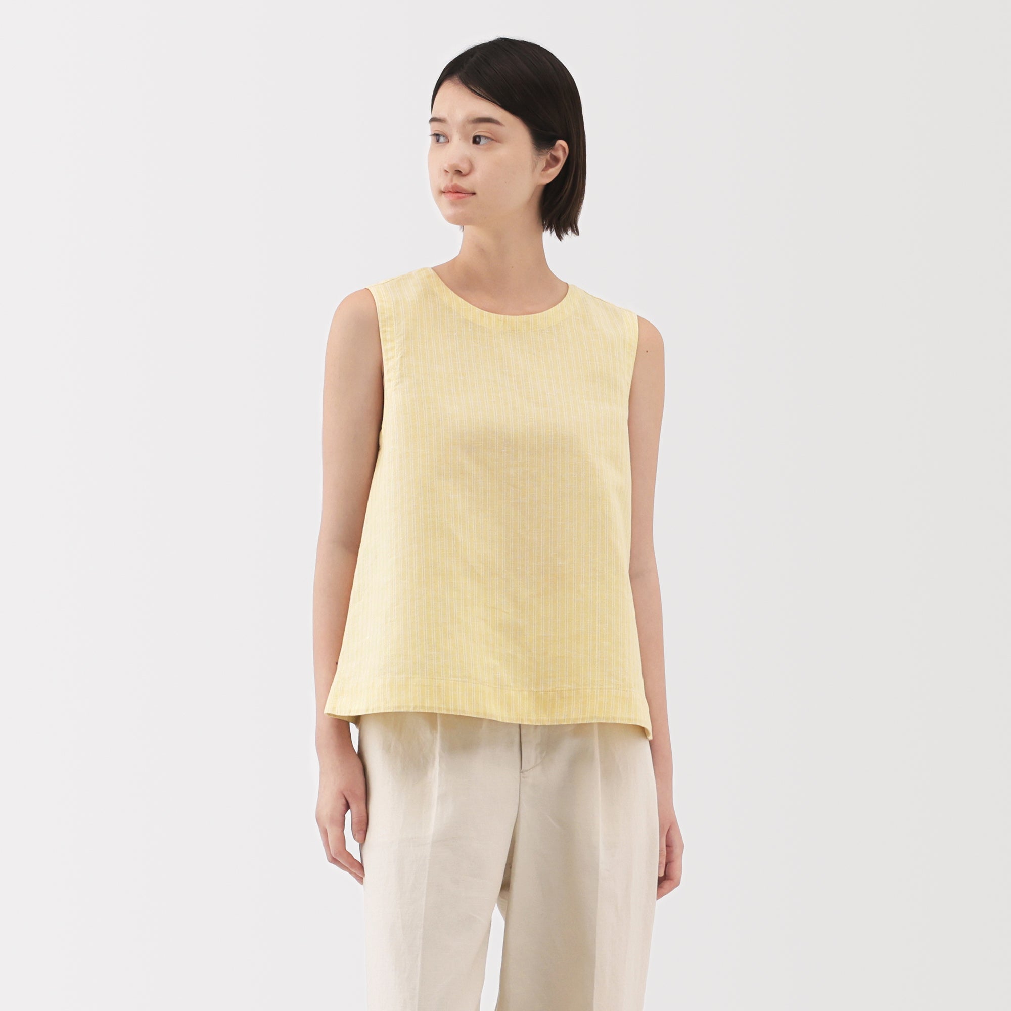 Women's Hemp Cotton Sleeveless Striped Blouse