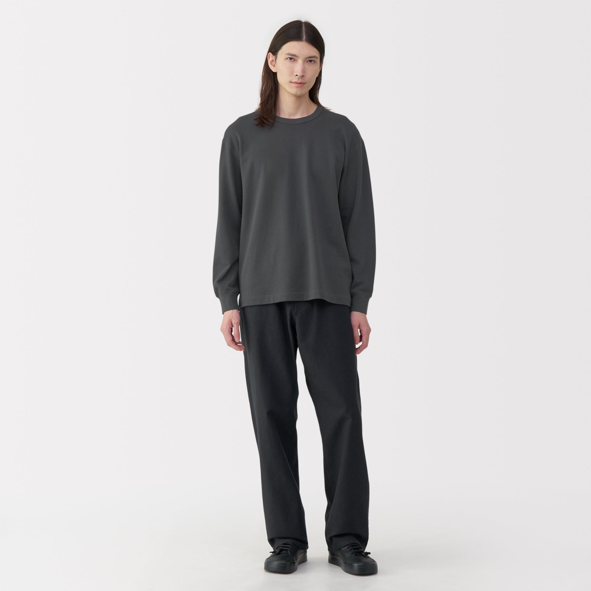 Labo Men's Traditional Knit Mini French Terry Crew Long Sleeve T-Shirt