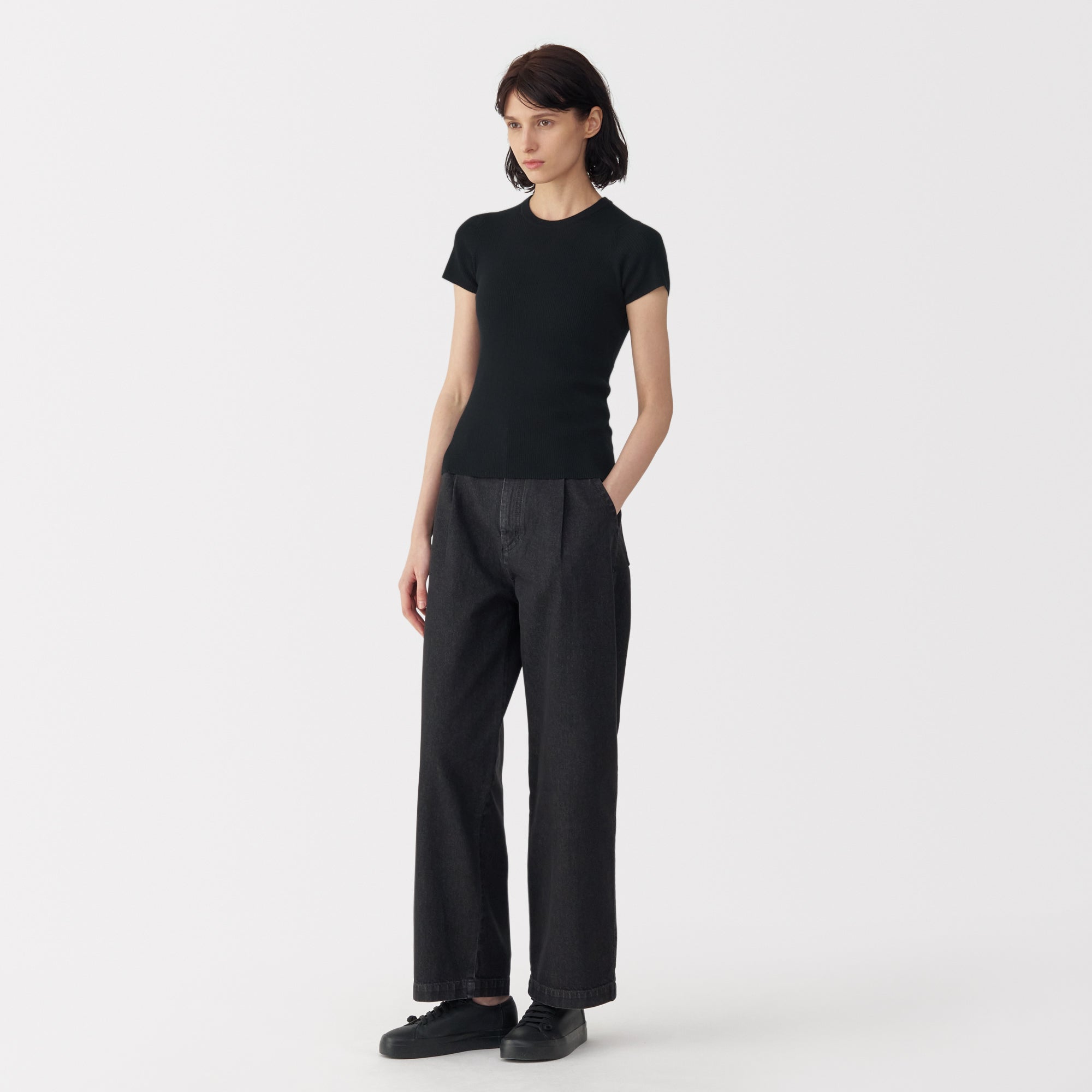Labo Women's High Twist Cotton Knit Short Sleeve Pullover