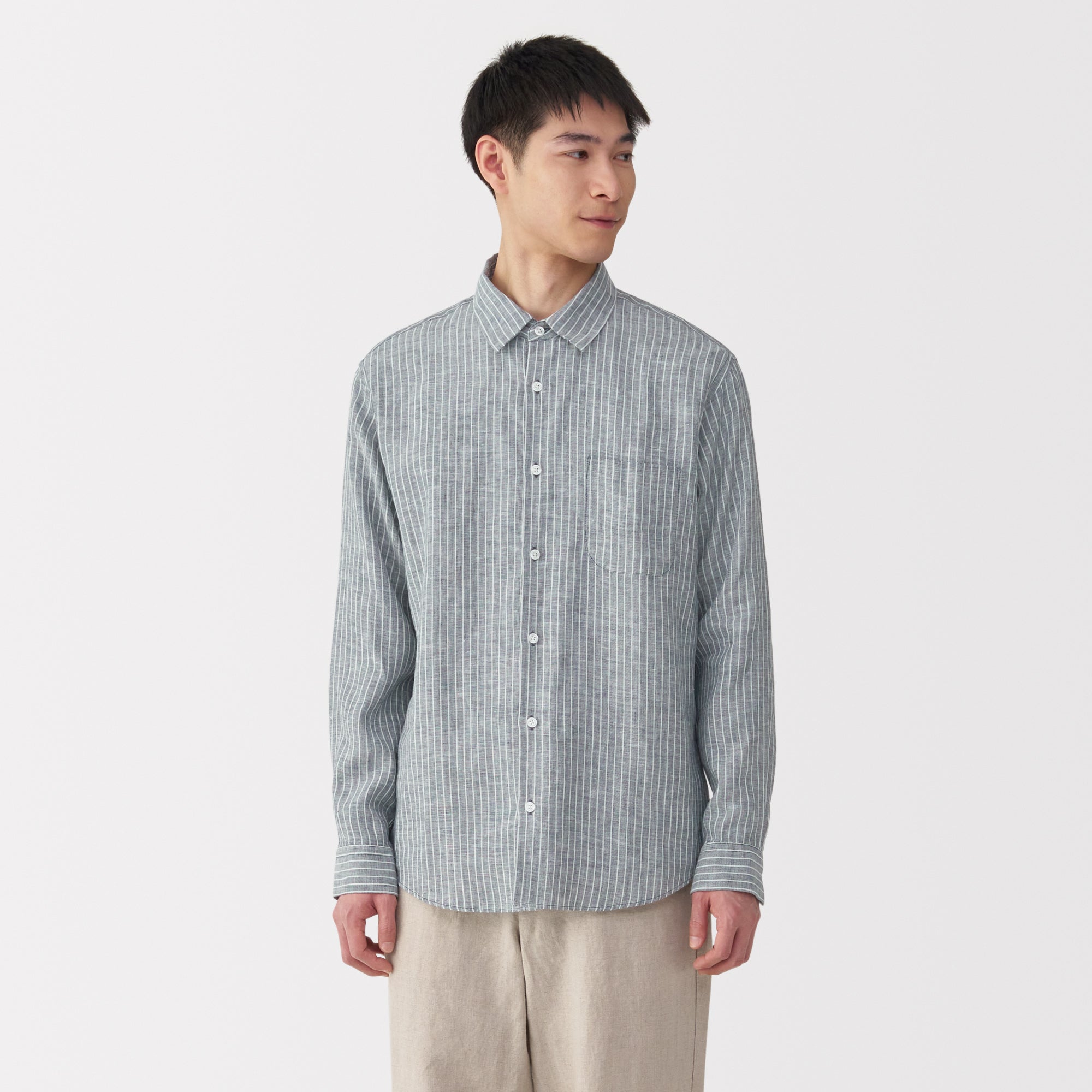 Men's Washed Linen Striped Shirt