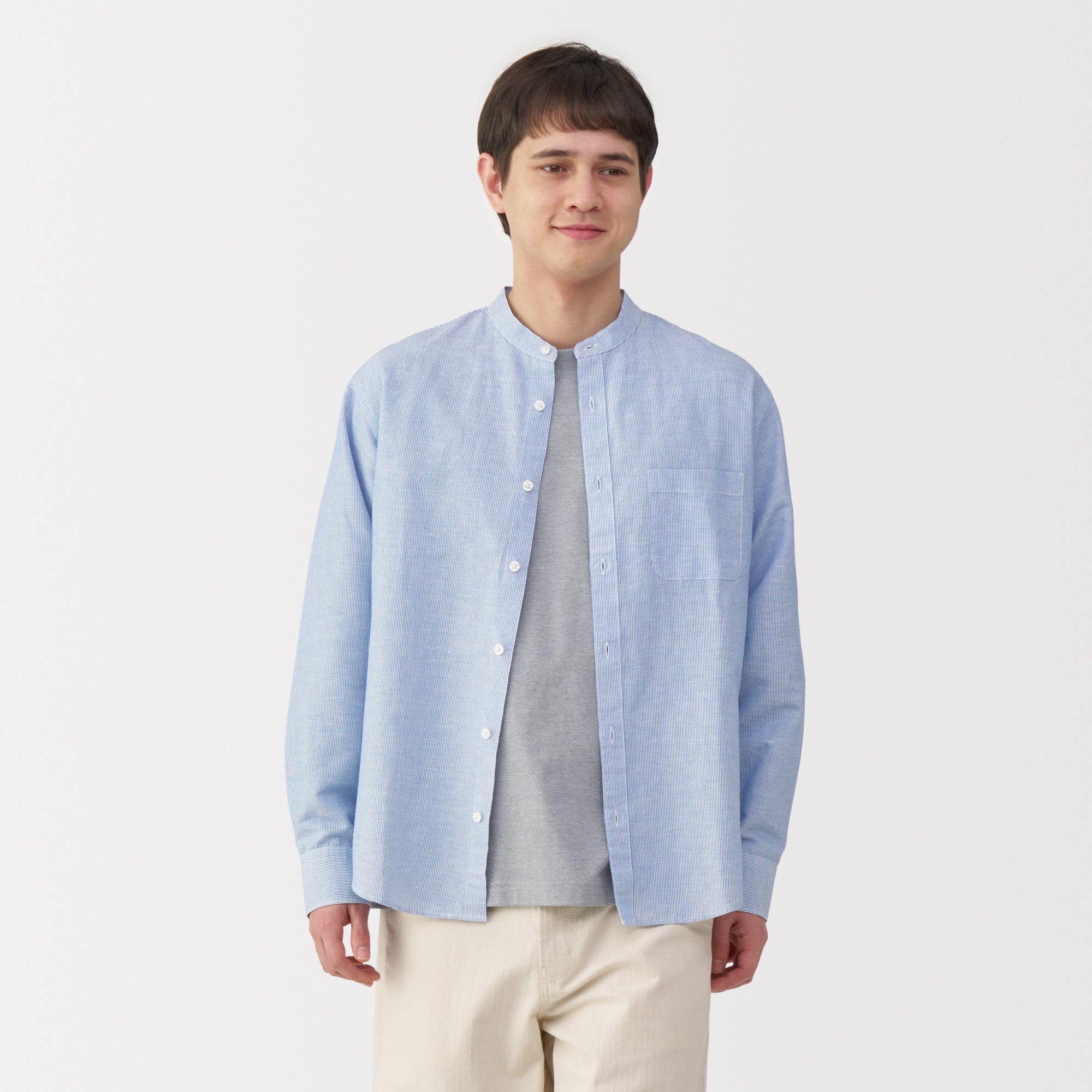 Men's Hemp Cotton Stand Collar Striped Shirt