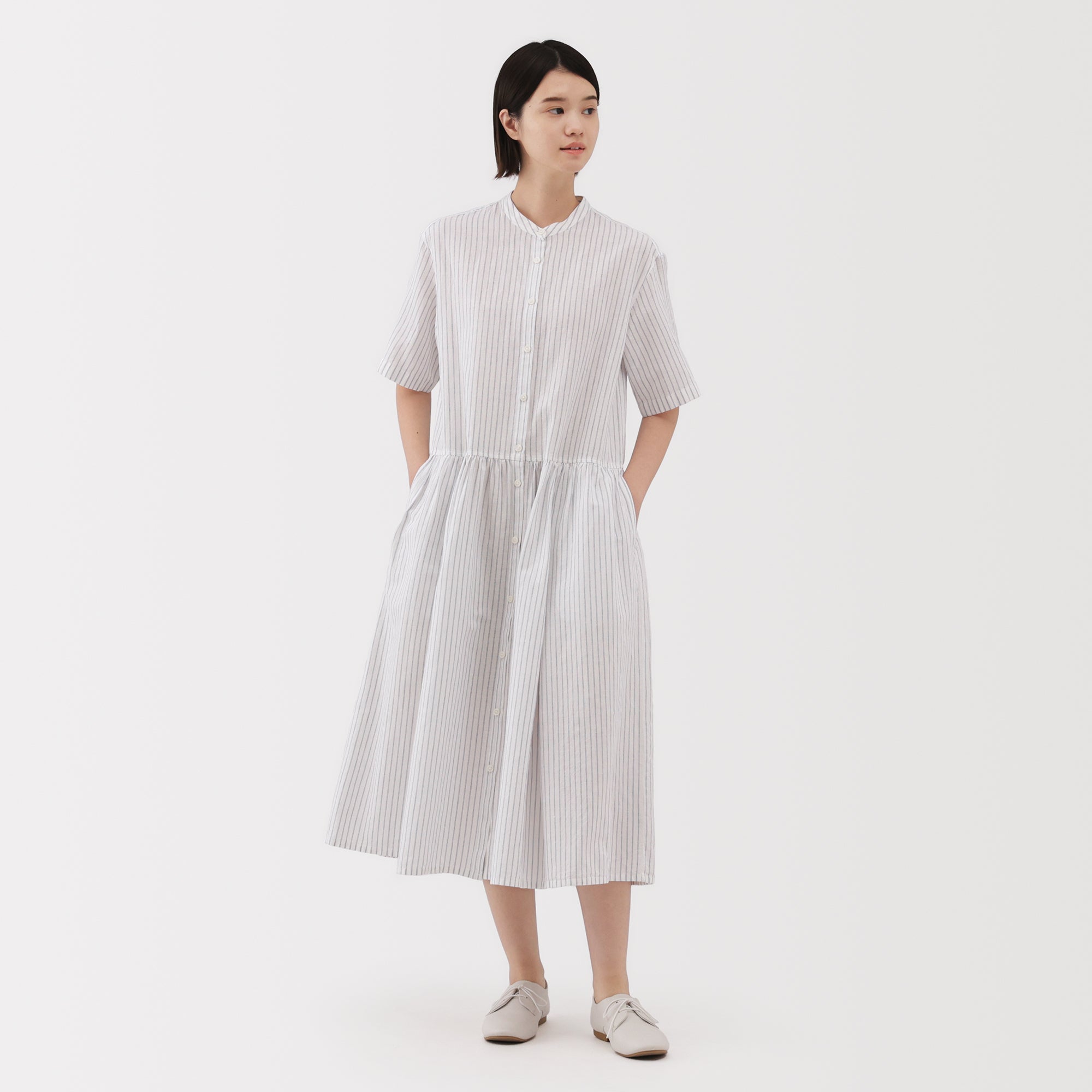 Women's Hemp Cotton Short Sleeve Striped Dress