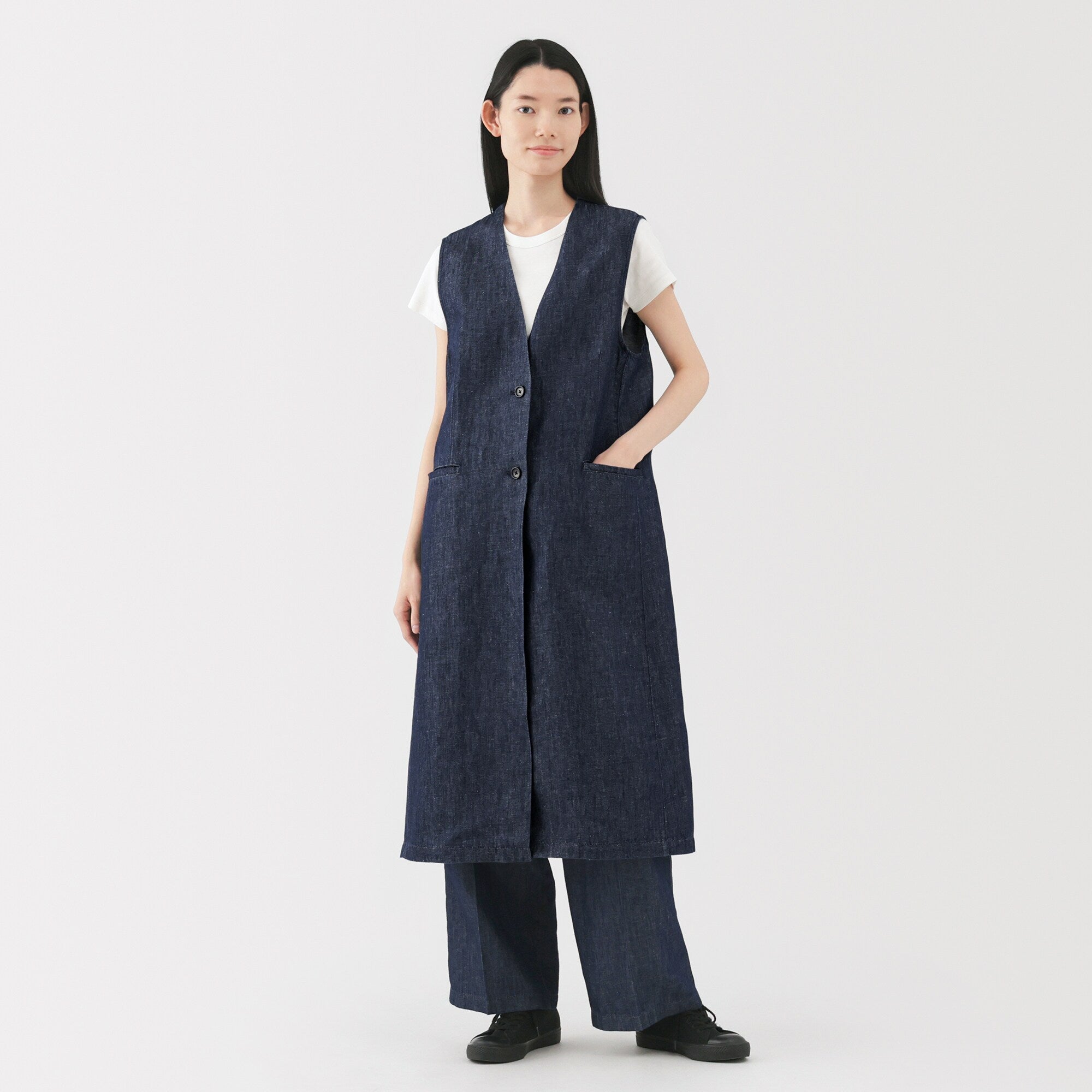 Women's Hemp Blend Denim Long Gilet