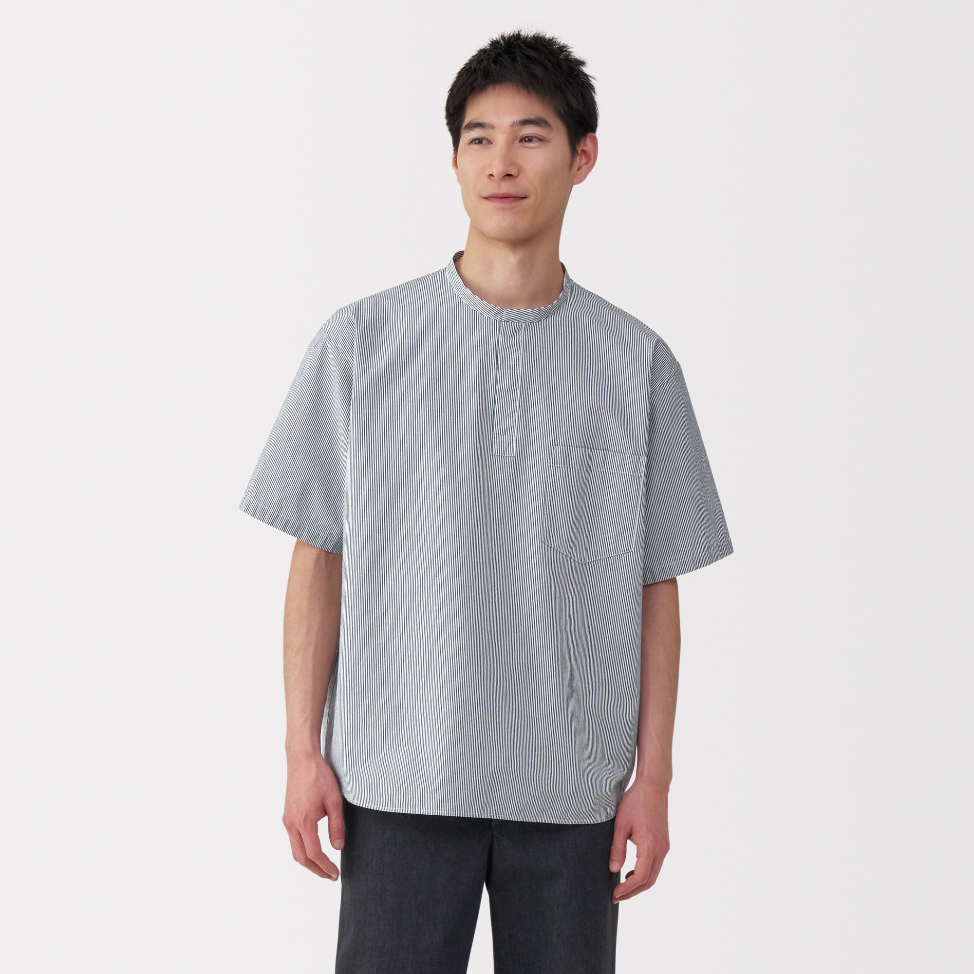 Men's Cool Touch Henley Neck Short Sleeve Woven Striped T-Shirt