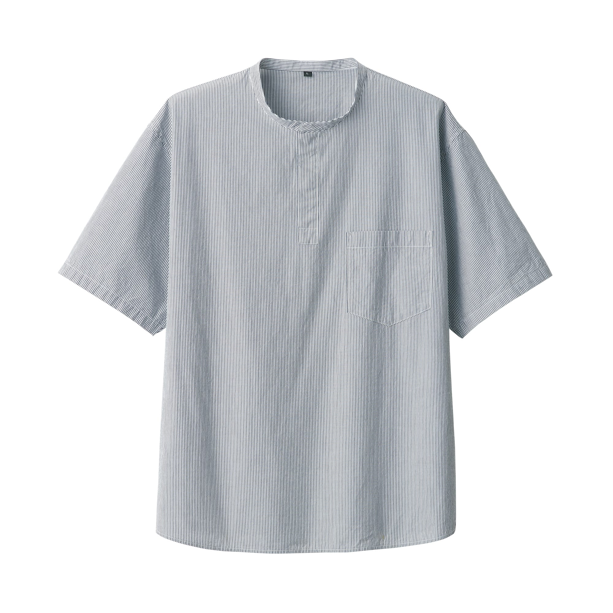 Men's Cool Touch Henley Neck Short Sleeve Woven Striped T-Shirt