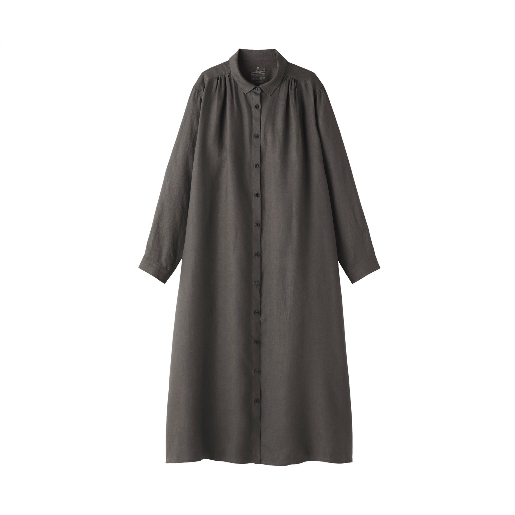 Women's Washed Linen Regular Collar Long Sleeve Shirt Dress