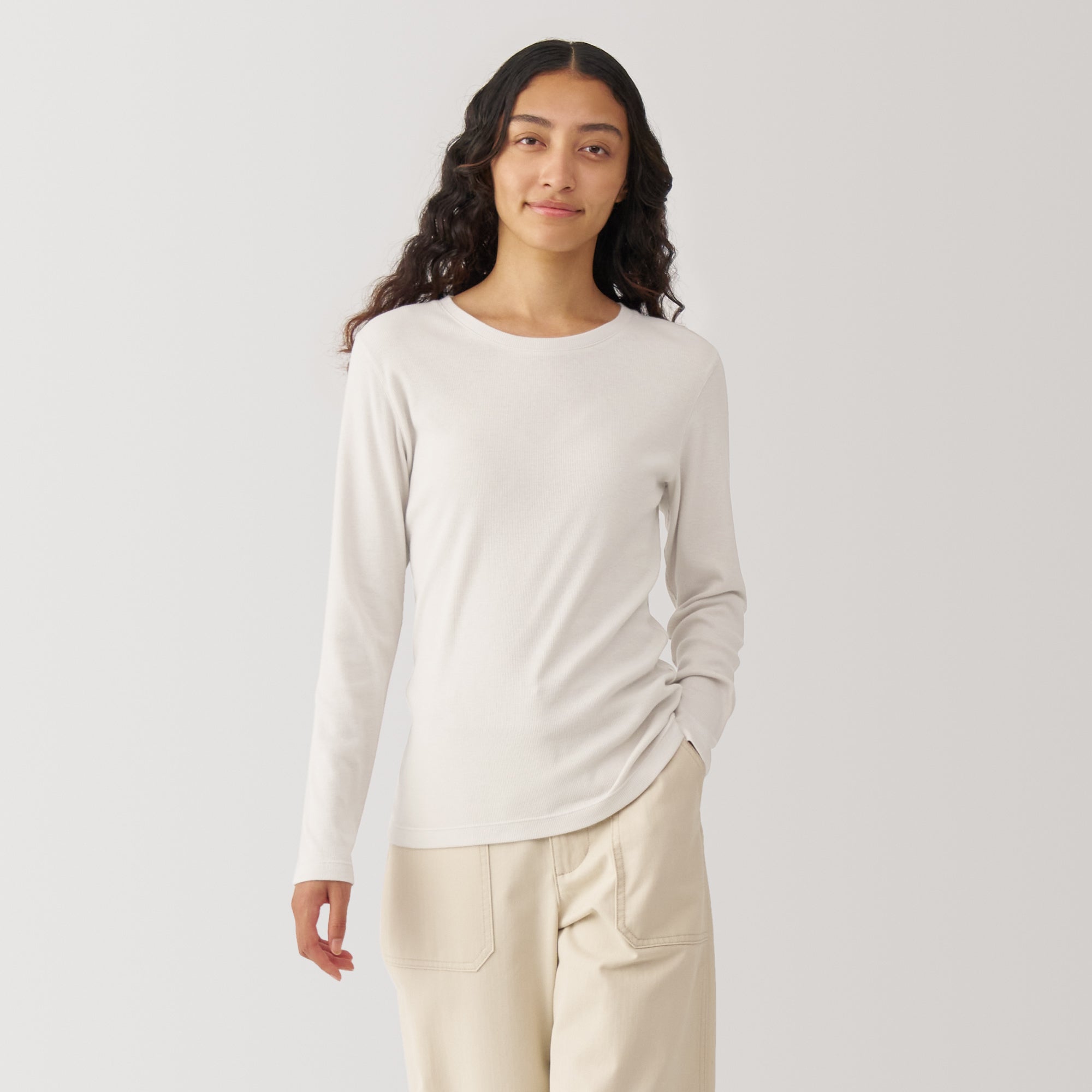 Women's Soy Fibre Blend Ribbed Crew Neck Long Sleeve T-Shirt