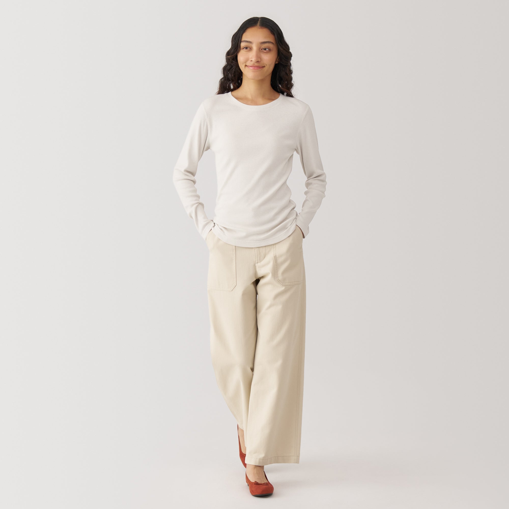 Women's Soy Fibre Blend Ribbed Crew Neck Long Sleeve T-Shirt