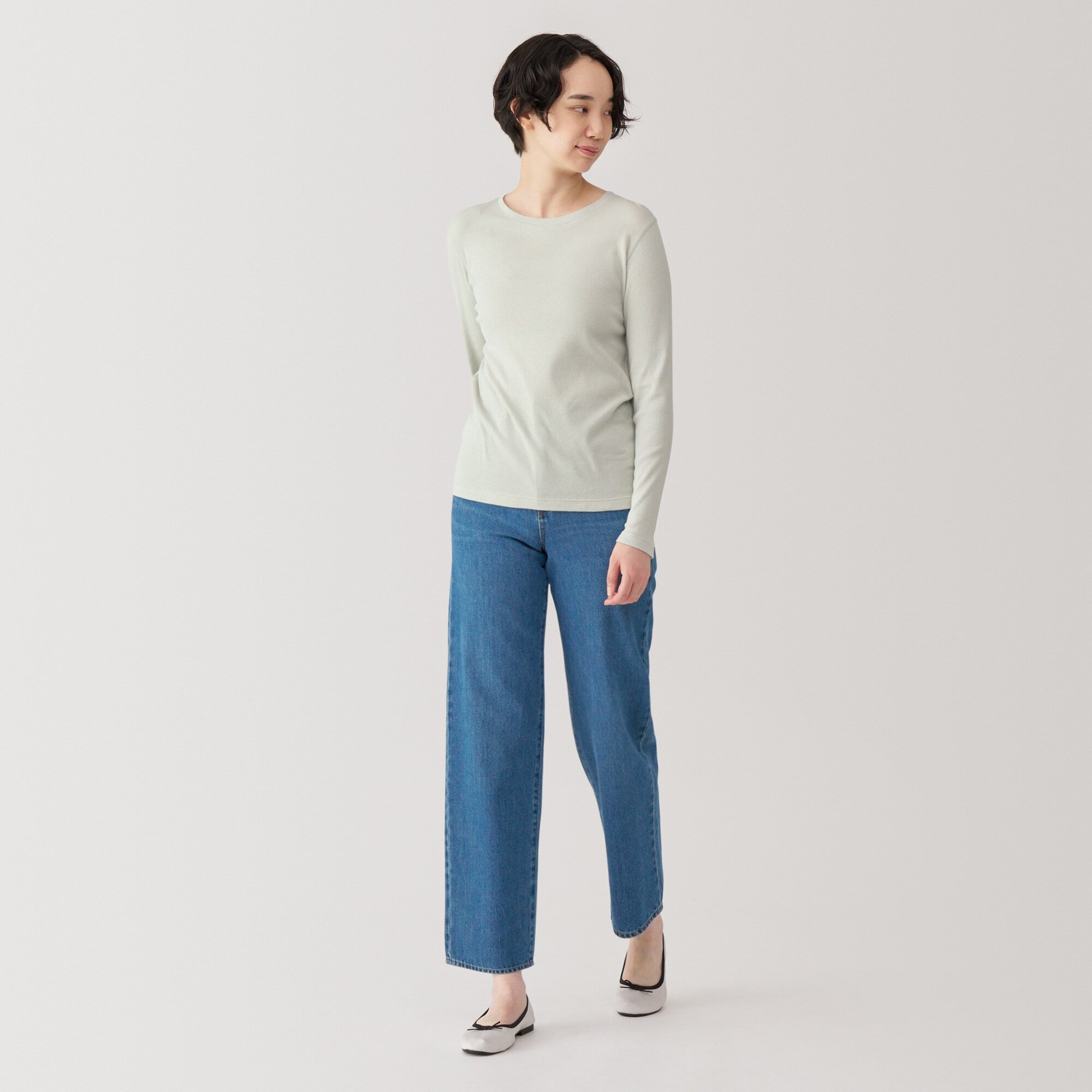Women's Soy Fibre Blend Ribbed Crew Neck Long Sleeve T-Shirt