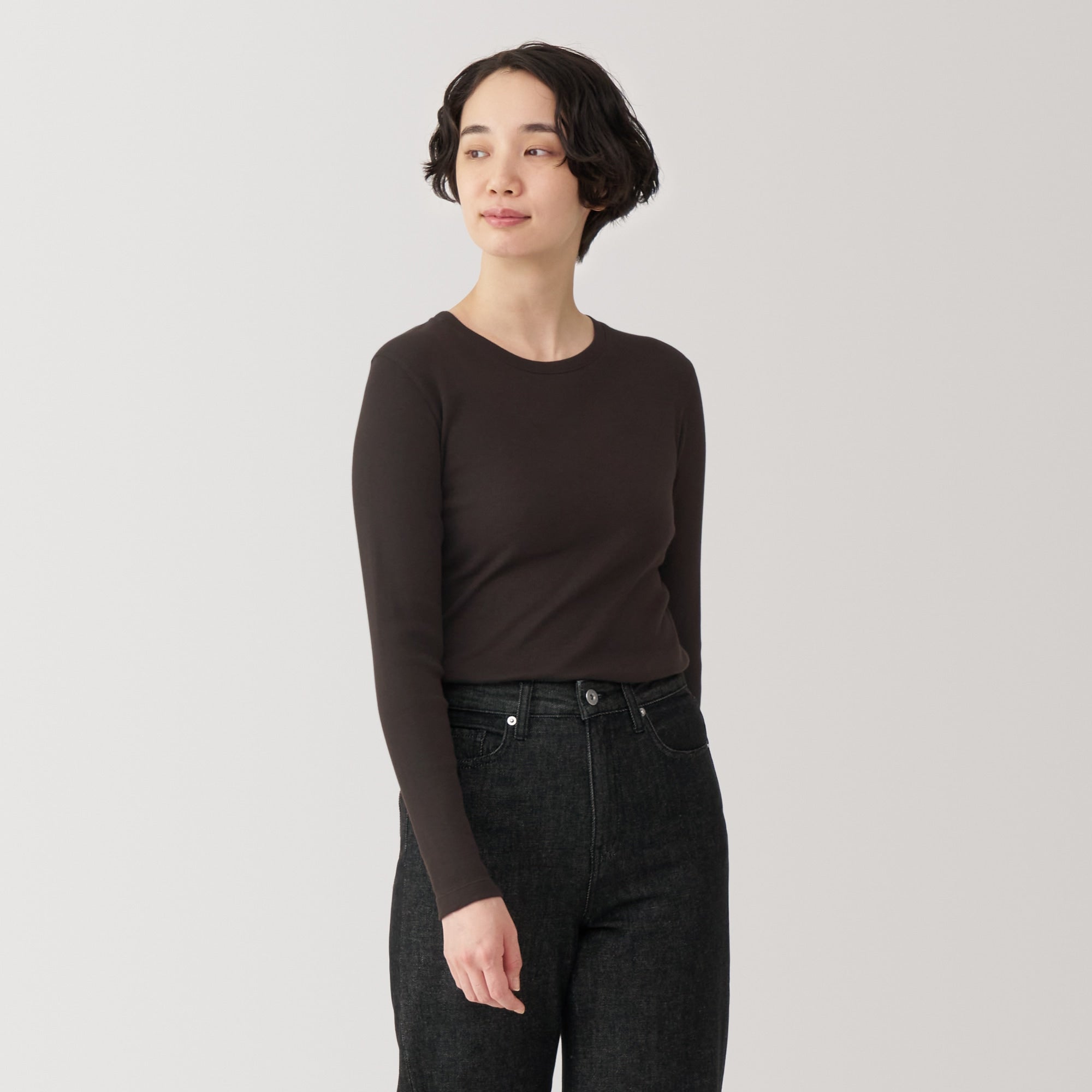 Women's Soy Fibre Blend Ribbed Crew Neck Long Sleeve T-Shirt