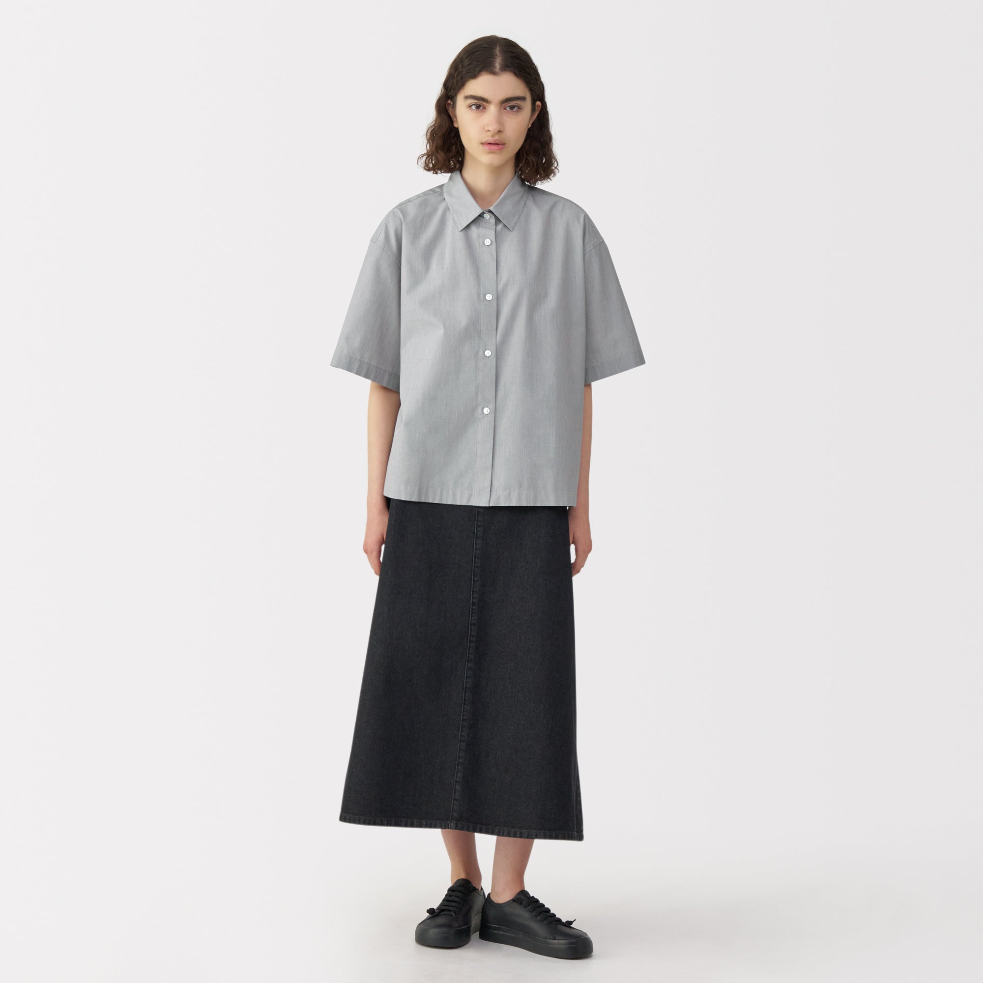 Labo Women's Poplin Short Sleeve Striped Shirt
