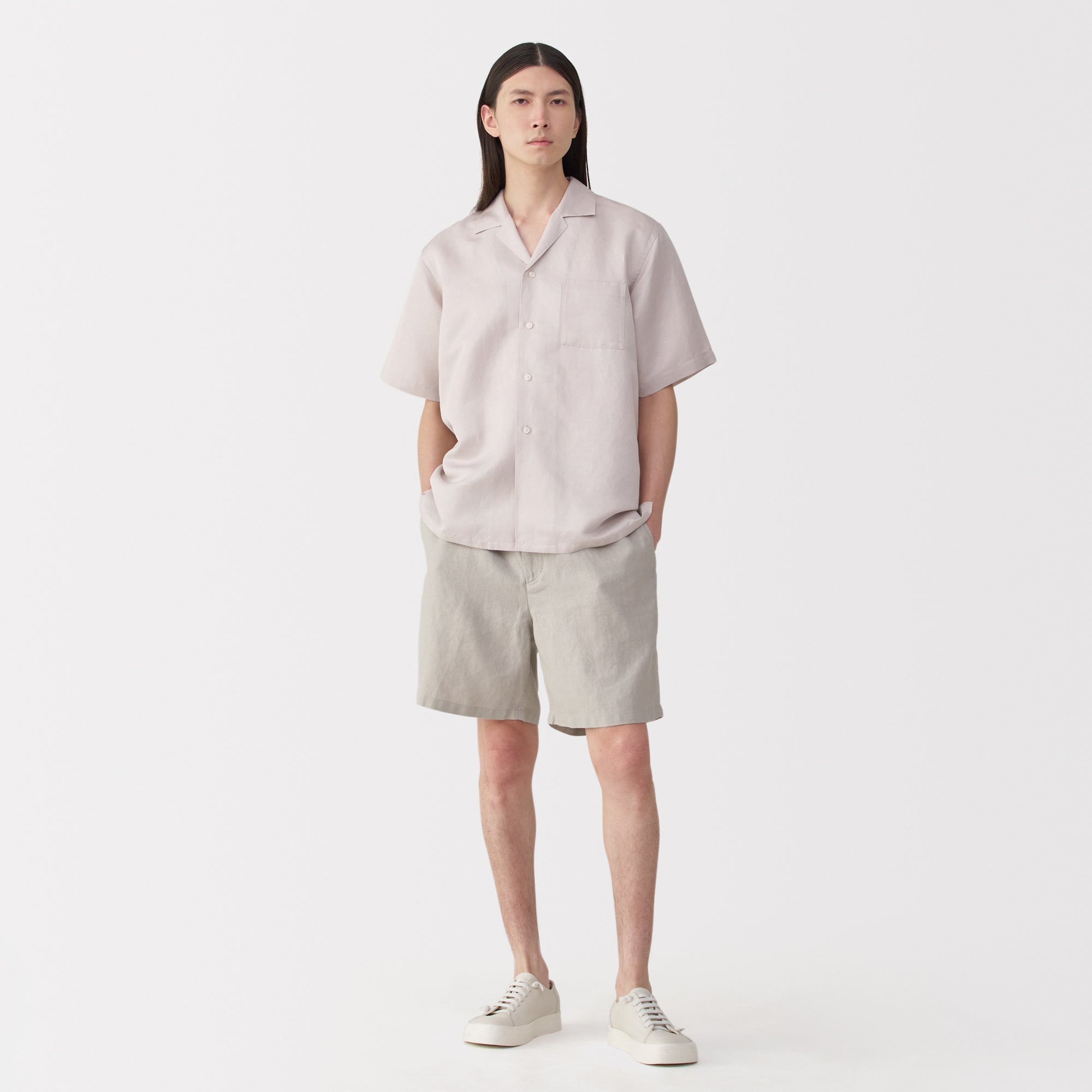 Labo Men's Linen Silk Open Collar Short Sleeve Shirt