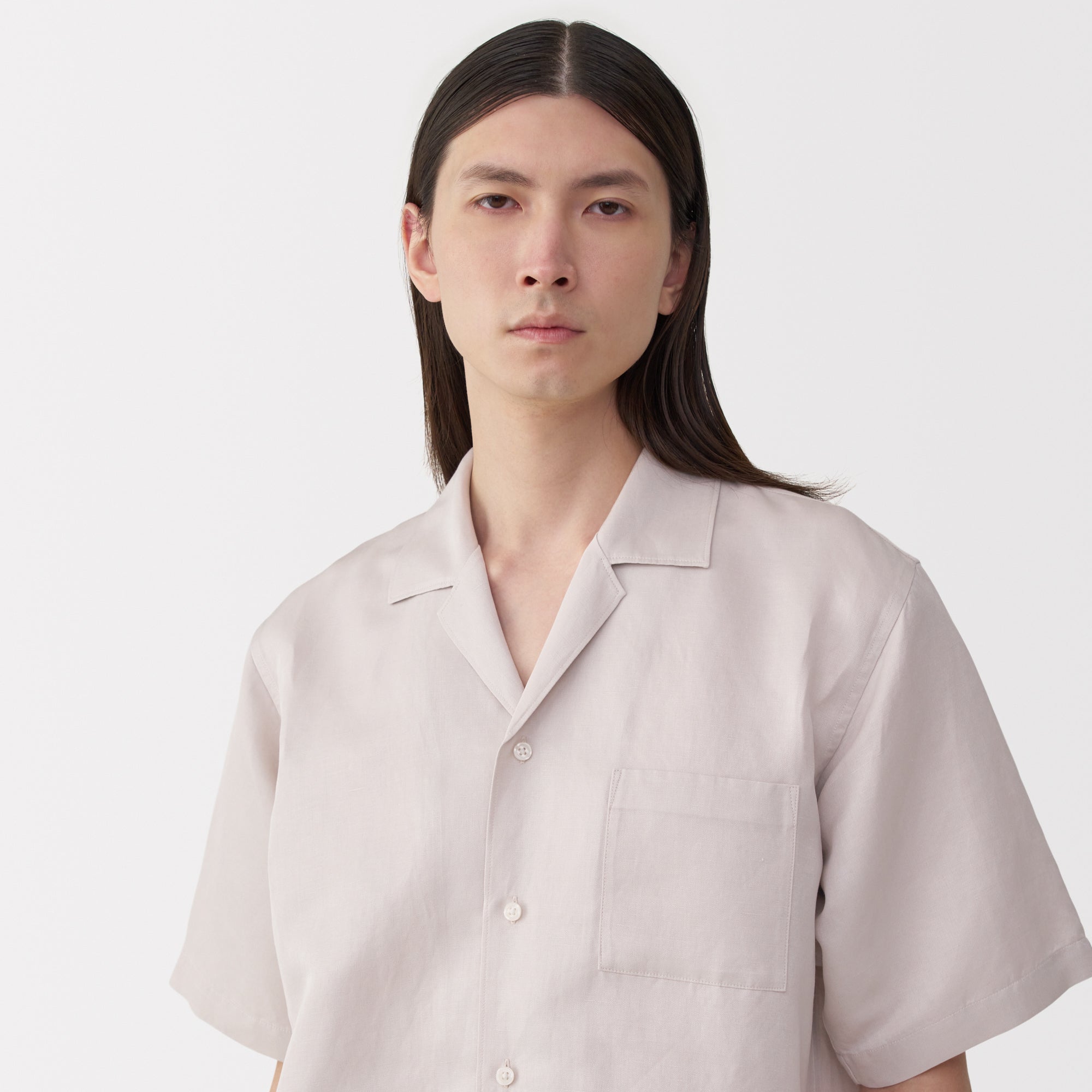 Labo Men's Linen Silk Open Collar Short Sleeve Shirt