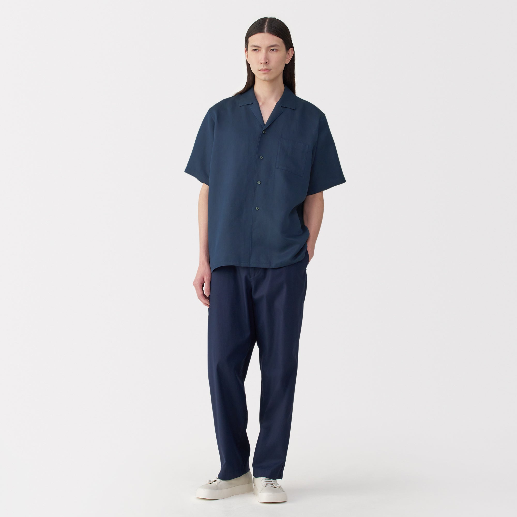 Labo Men's Linen Silk Open Collar Short Sleeve Shirt