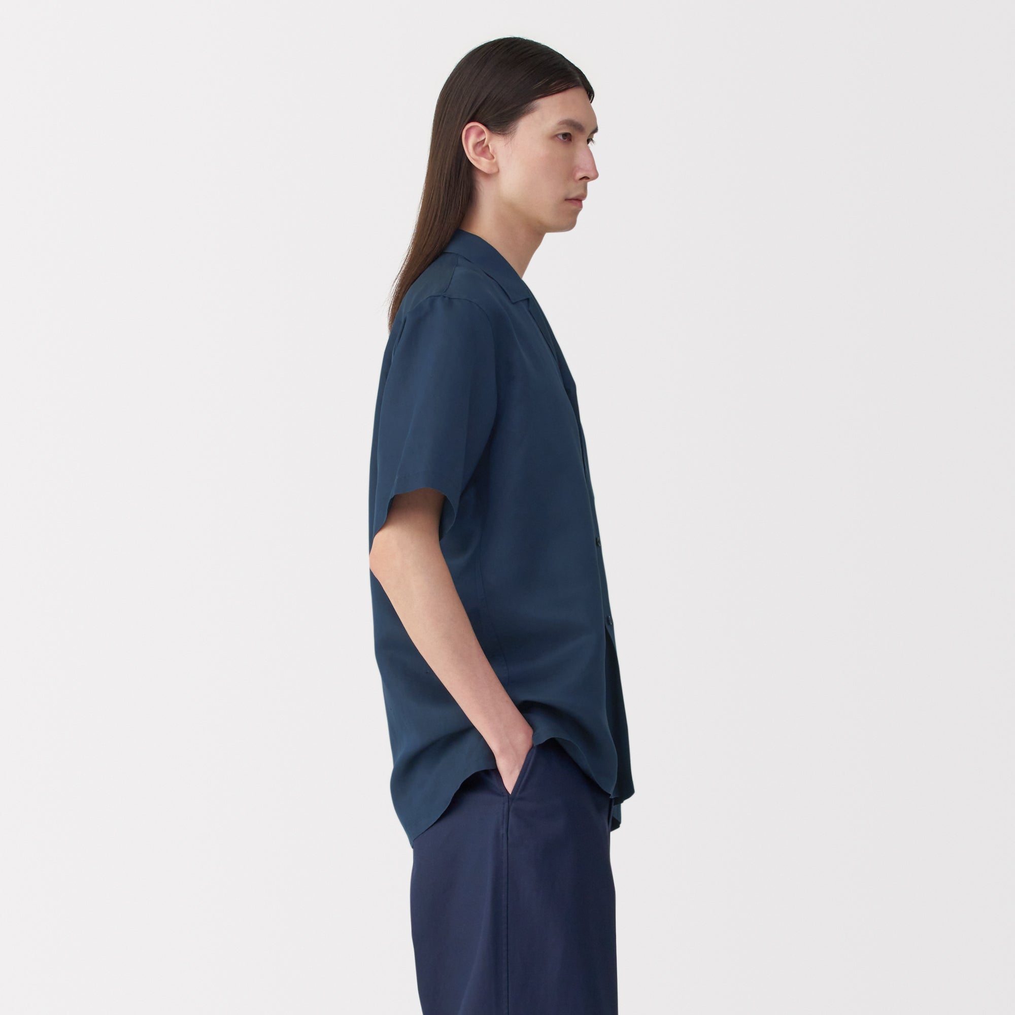 Labo Men's Linen Silk Open Collar Short Sleeve Shirt