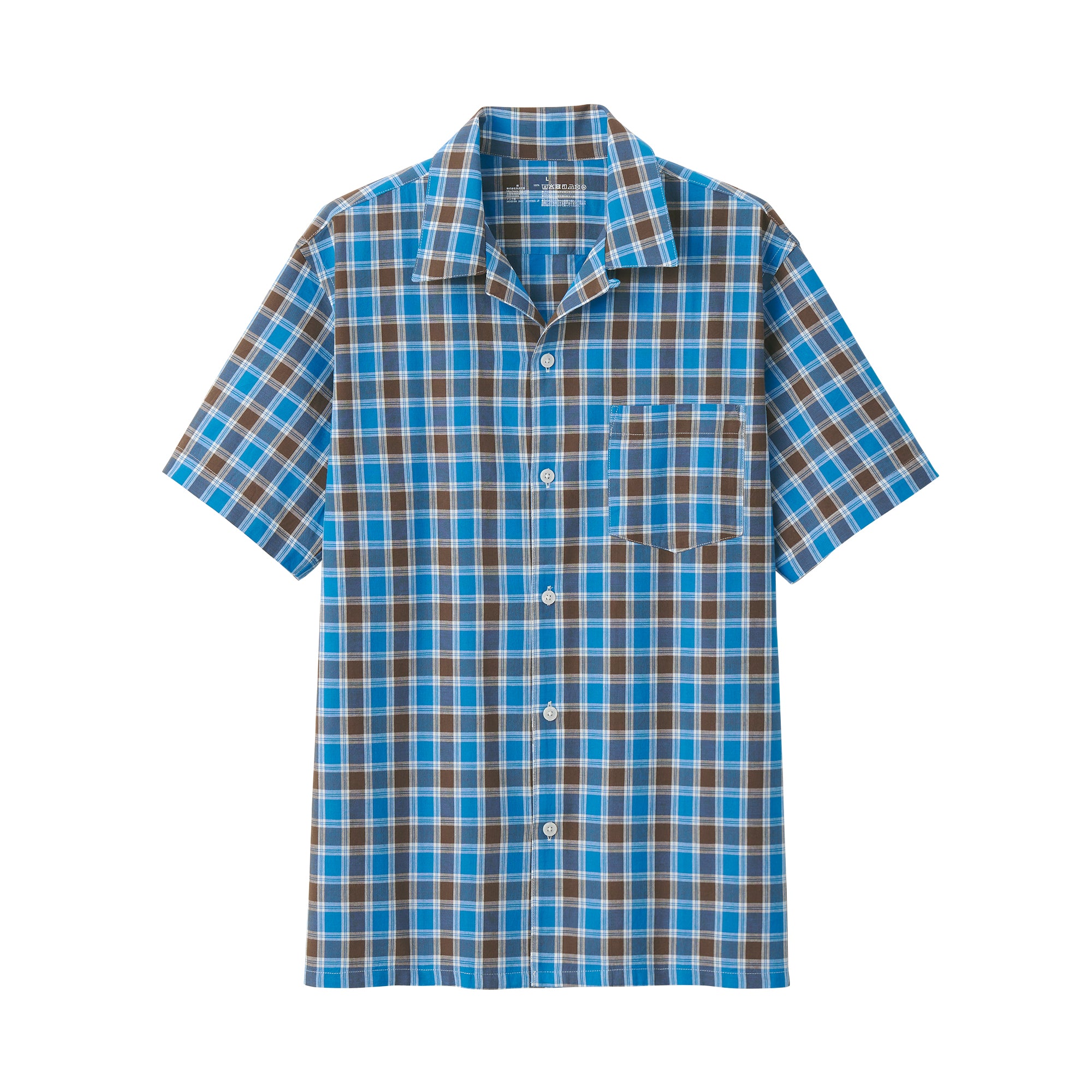Men's Madras Check Open Collar Short Sleeve Shirt