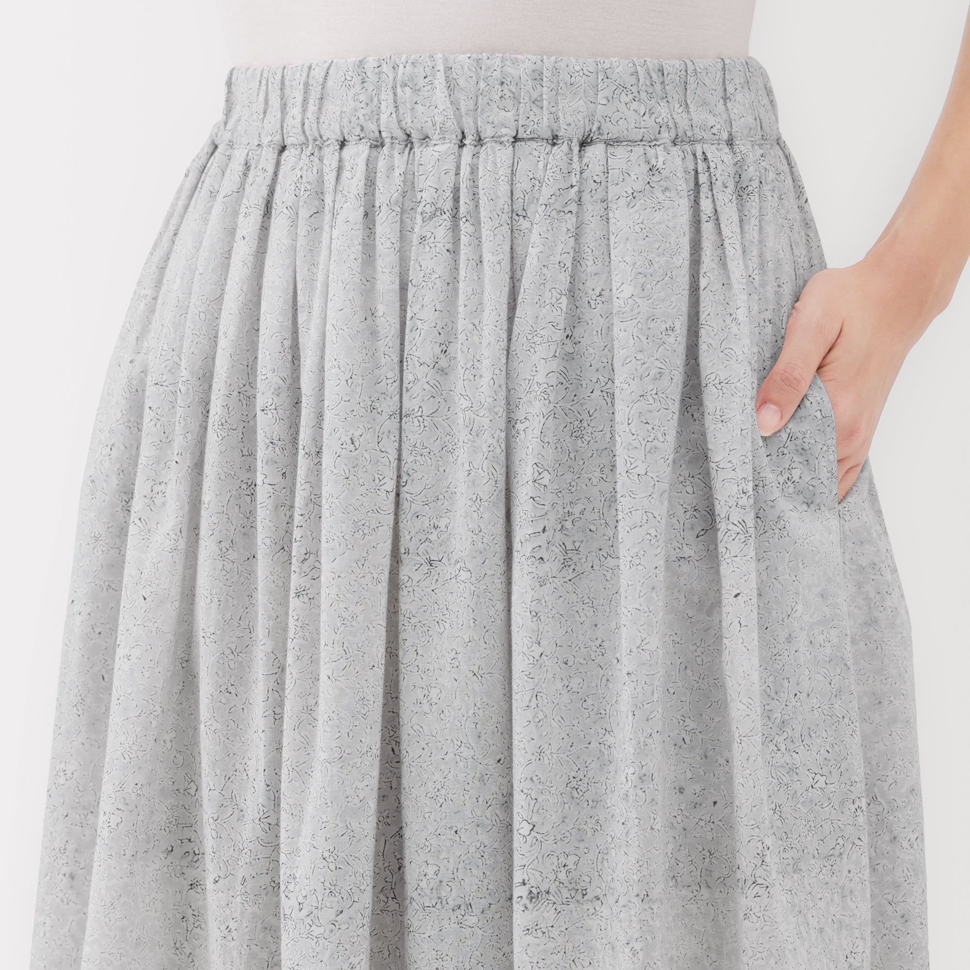 Women's Block Print Gather Maxi-Skirt