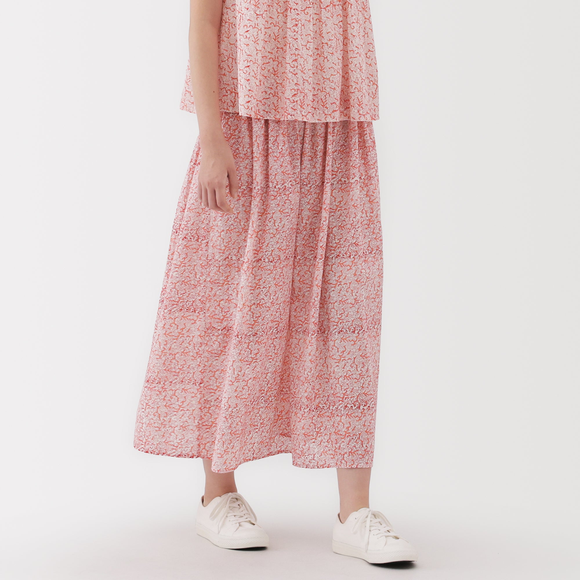Women's Block Print Gather Maxi-Skirt