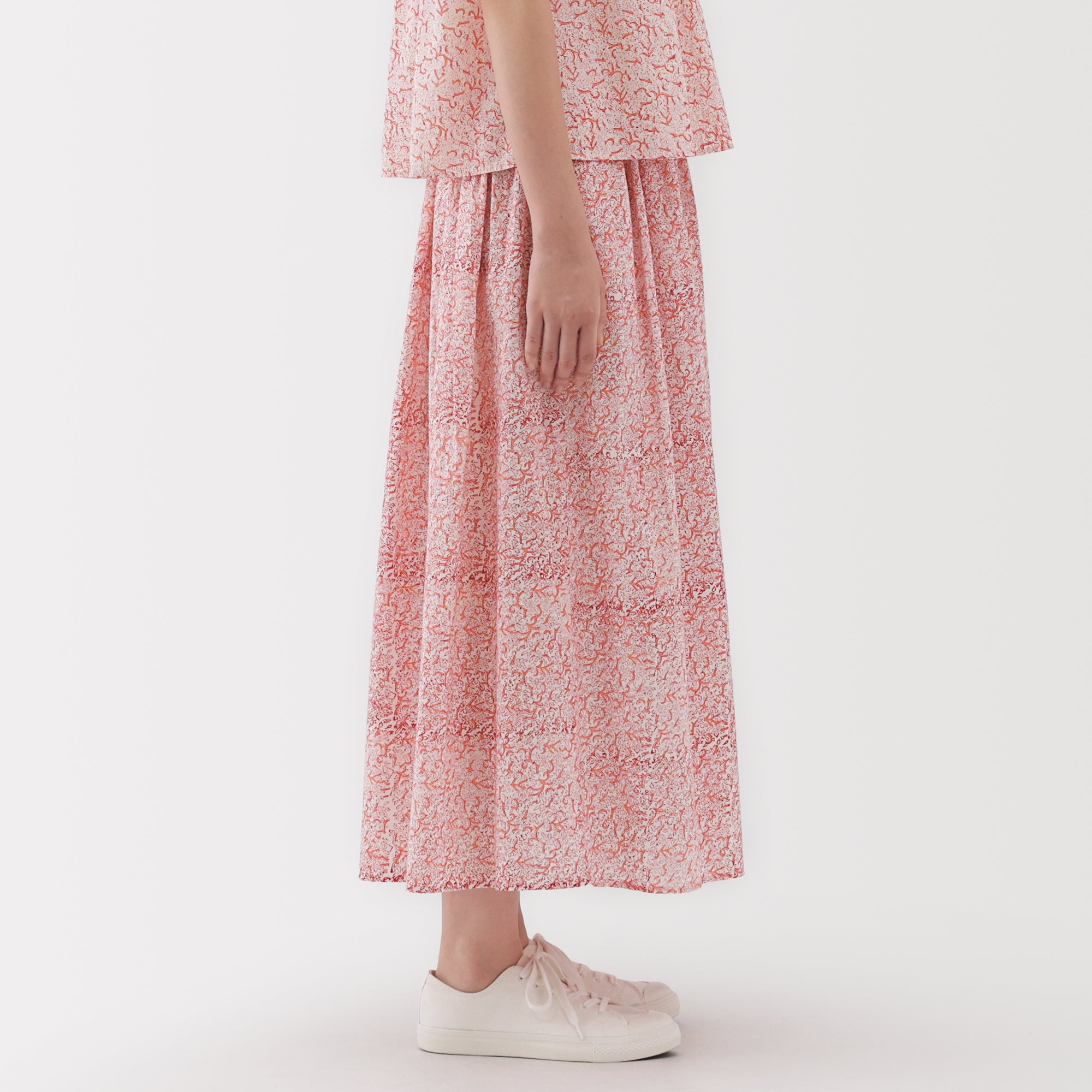 Women's Block Print Gather Maxi-Skirt