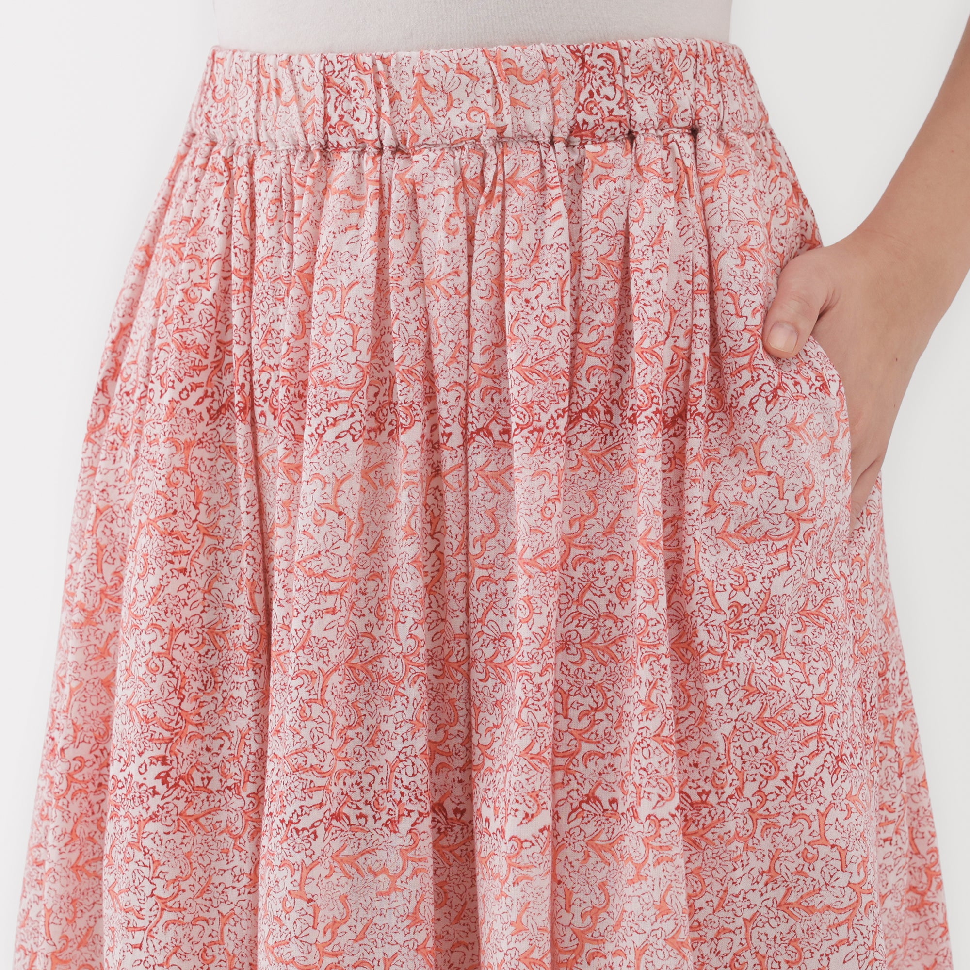 Women's Block Print Gather Maxi-Skirt