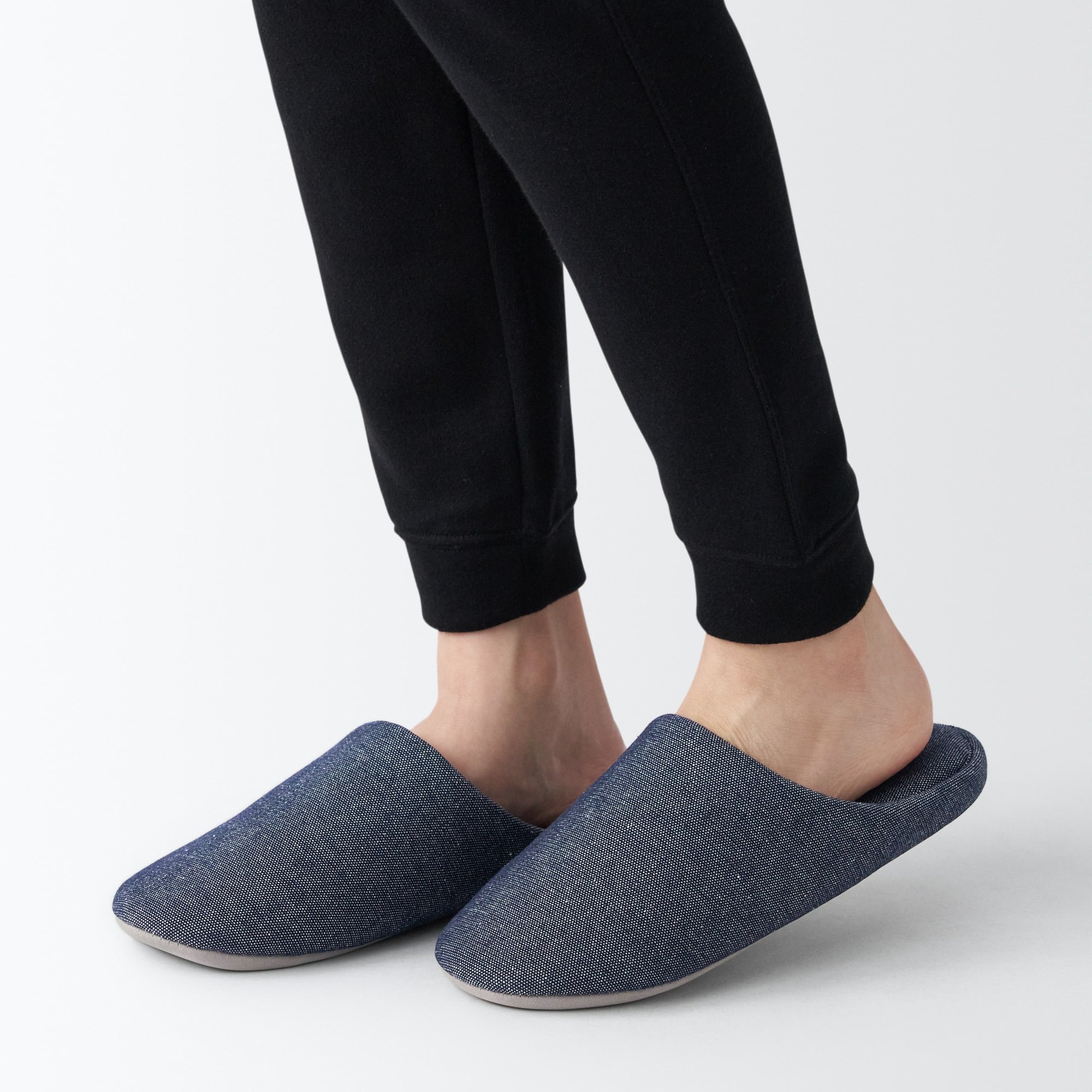 Cotton Plain Weave Insole Slippers - Navy
