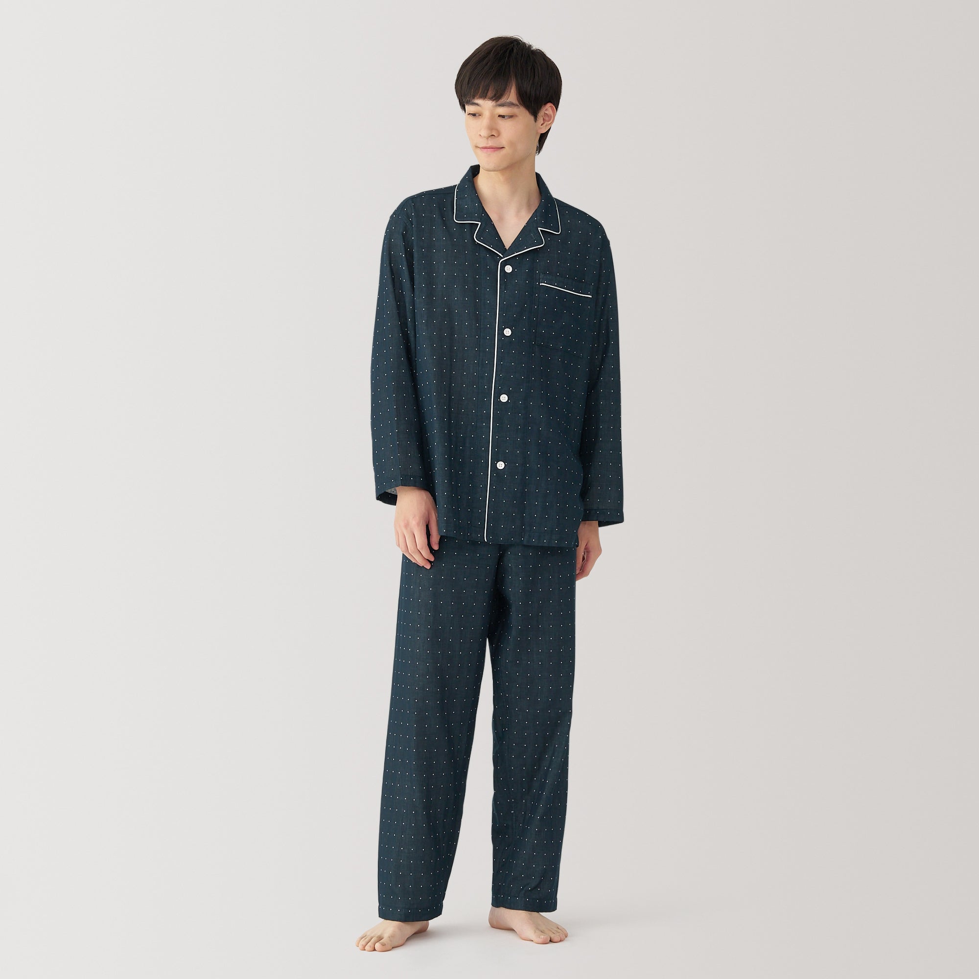 Men's Side Seamless Double Gauze Pajamas