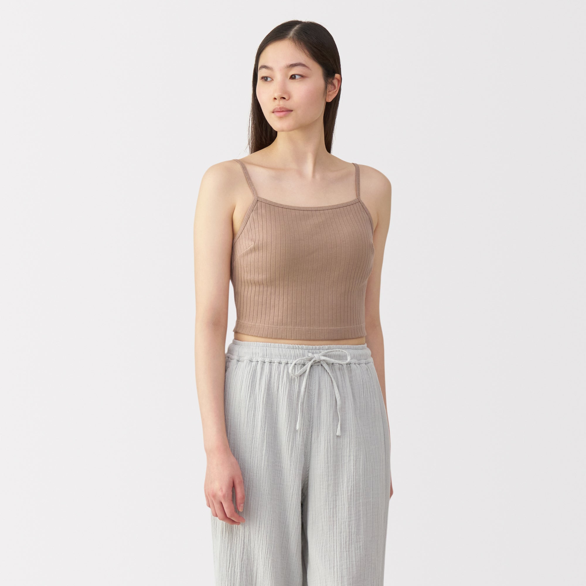 Women's Cotton Stretch Ribbed Cropped Bra Camisole