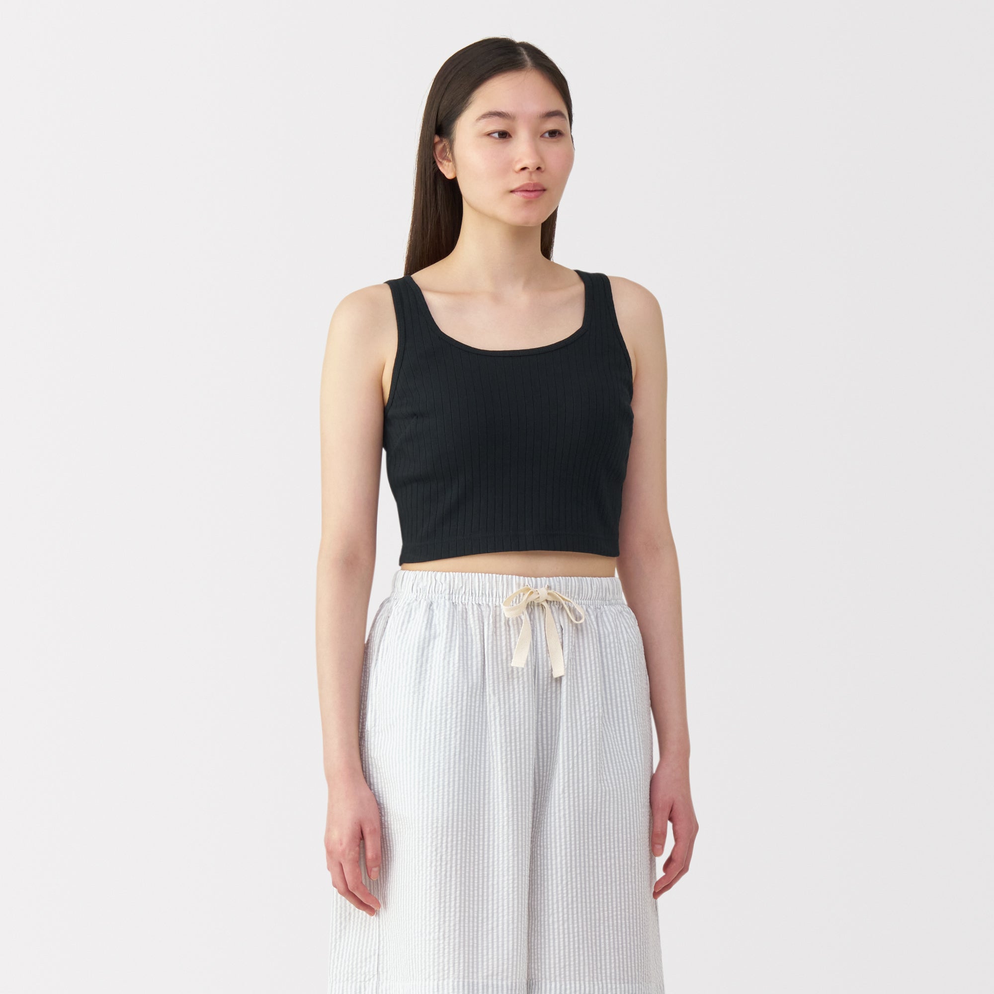 Women's Cotton Stretch Ribbed Cropped Bra Tank Top